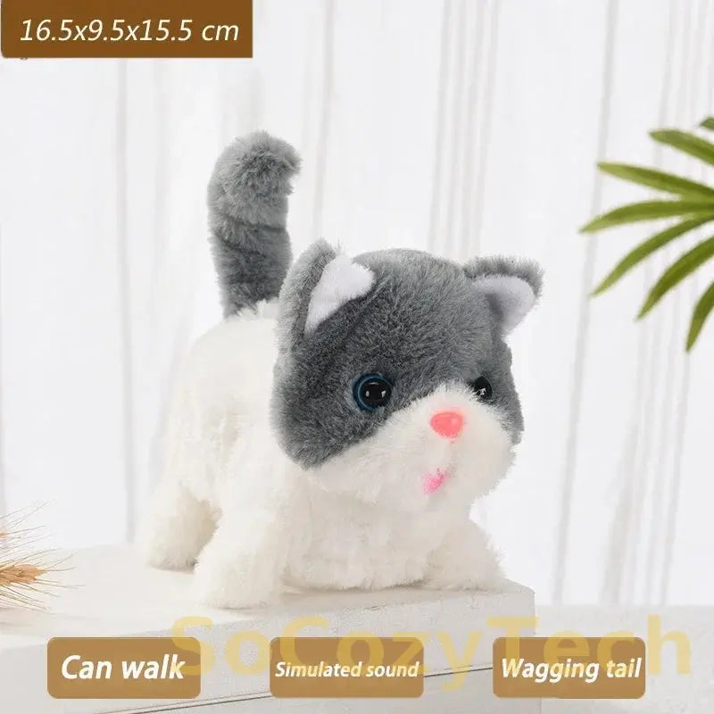 New Electric Simulation Cat Plush Toy Walking Voice Shaking Head Nodding Wagging Tail Cat Pet Toy Children's Birthday Gift Socosytech
