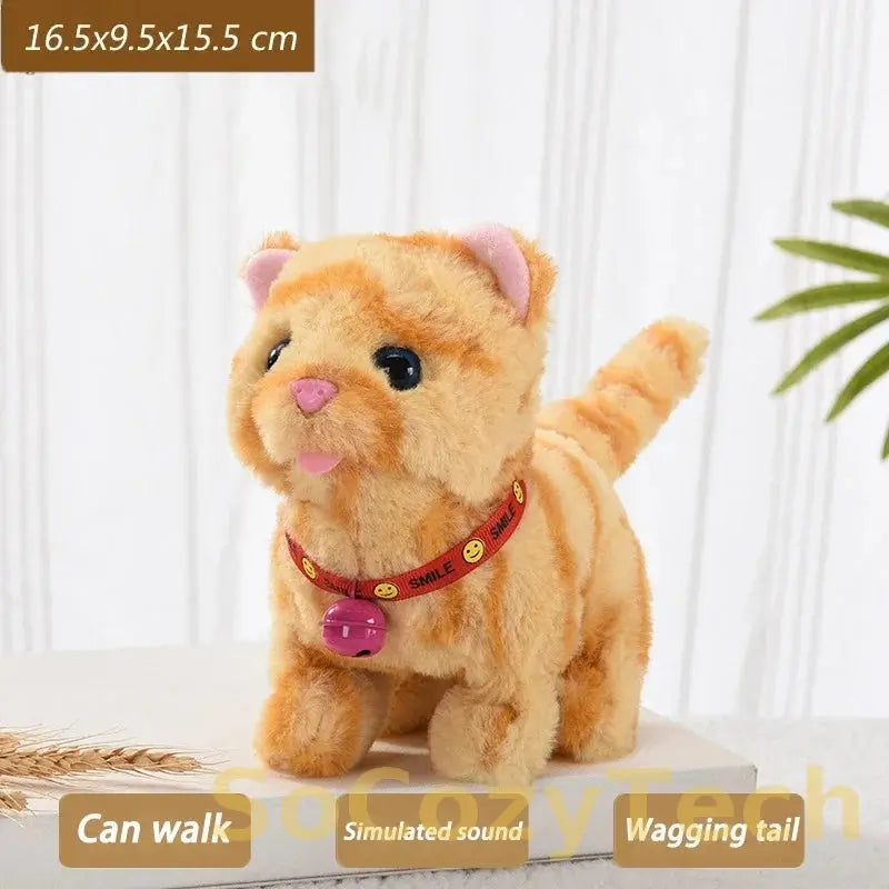 New Electric Simulation Cat Plush Toy Walking Voice Shaking Head Nodding Wagging Tail Cat Pet Toy Children's Birthday Gift Socosytech