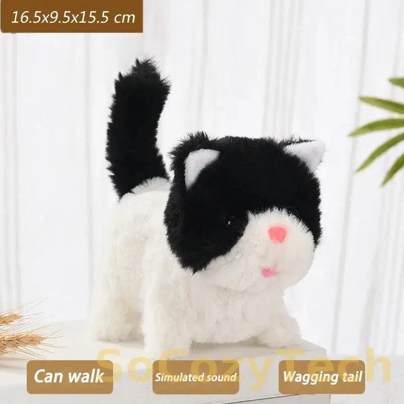 New Electric Simulation Cat Plush Toy Walking Voice Shaking Head Nodding Wagging Tail Cat Pet Toy Children's Birthday Gift Socosytech