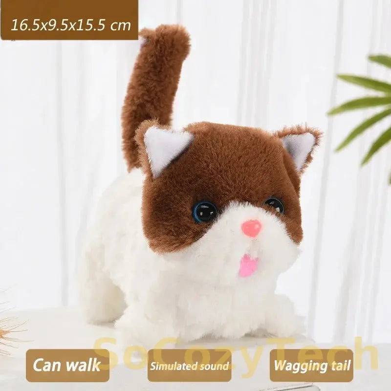 New Electric Simulation Cat Plush Toy Walking Voice Shaking Head Nodding Wagging Tail Cat Pet Toy Children's Birthday Gift Socosytech
