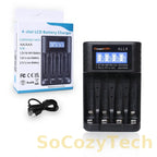 POWERKAN ALL4 AA/AAA 4-slot Small Convenient Battery Charger for 1.2V  Hi-MH& 1.5V/3.7VLi-ion With LCD Screen Socosytech