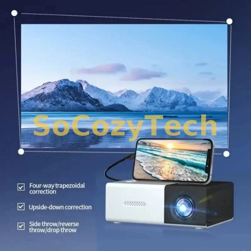 Projecteur Intelligent 4K – WiFi 6 & Bluetooth 5.3 | Android 12 | 1000 Lumens | Auto Focus | Mini Vidéoprojecteur Maison & Extérieur Socosytech
