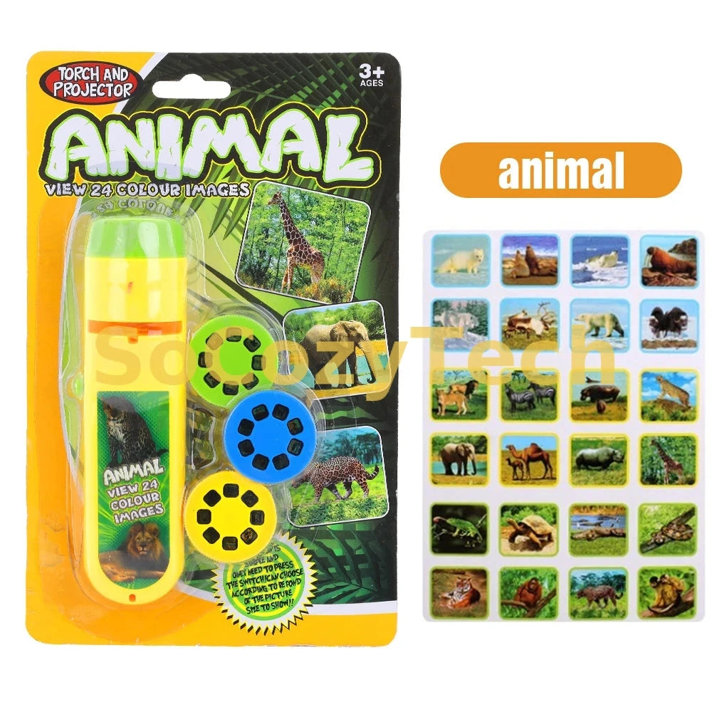Projecteur d'Images Éducatif pour Enfants – Torche LED avec Disques (Animaux / Dinosaures / Espace) Socosytech