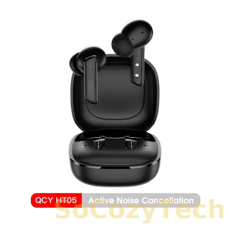 QCY HT05 ANC Wireless Earphone 40dB Noise Cancelling Headphone Bluetooth 5.2 Earbuds 6 Mic ENC HD Call Headset Transparency Mode Socosytech