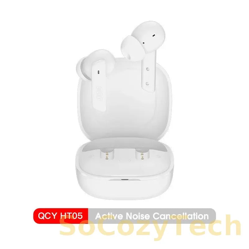 QCY HT05 ANC Wireless Earphone 40dB Noise Cancelling Headphone Bluetooth 5.2 Earbuds 6 Mic ENC HD Call Headset Transparency Mode Socosytech