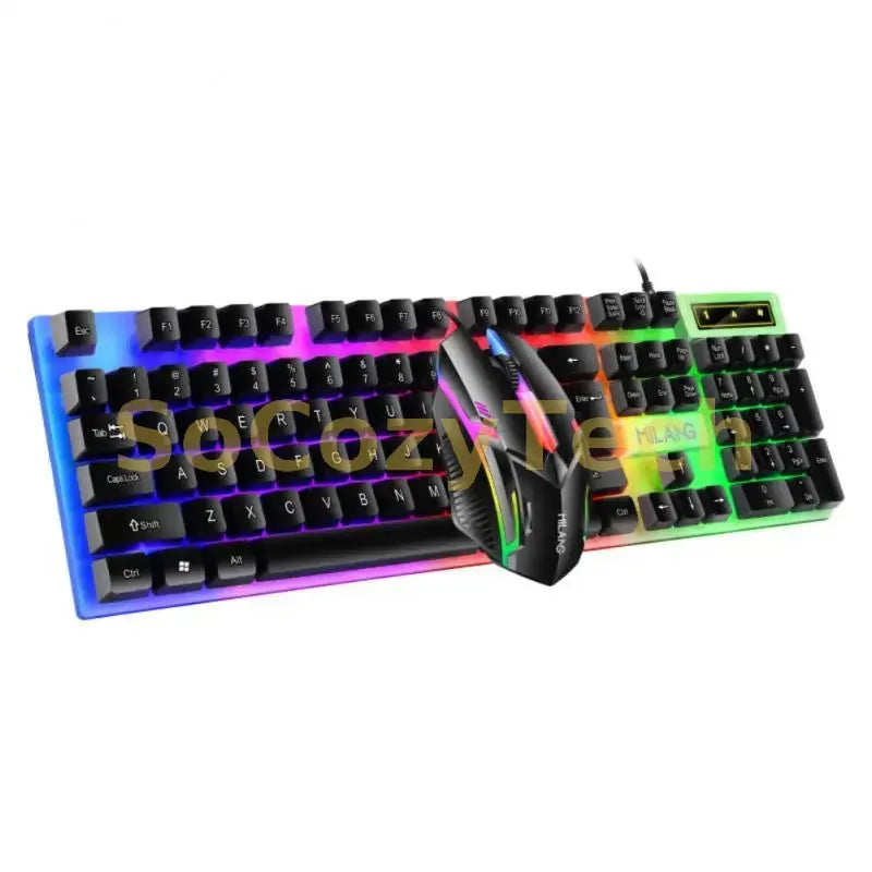 Rainbow Backlit Wired Keyboard and Mouse,Floating Keycap Strong, Wear-resistant,  Comfortable Feel Keyboard for Business Office Socosytech