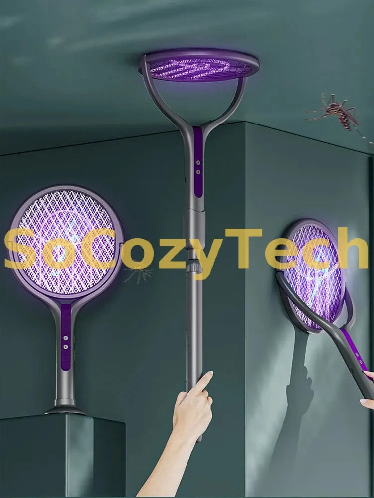 Raquette Anti-Moustiques Rechargeable – Tête Pivotante + Support Lampe UV Socosytech