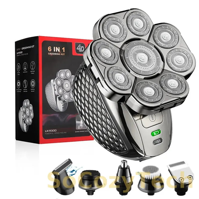 Rasoir Crâne 9 Têtes 6-en-1 – Waterproof & Rechargeable Socosytech