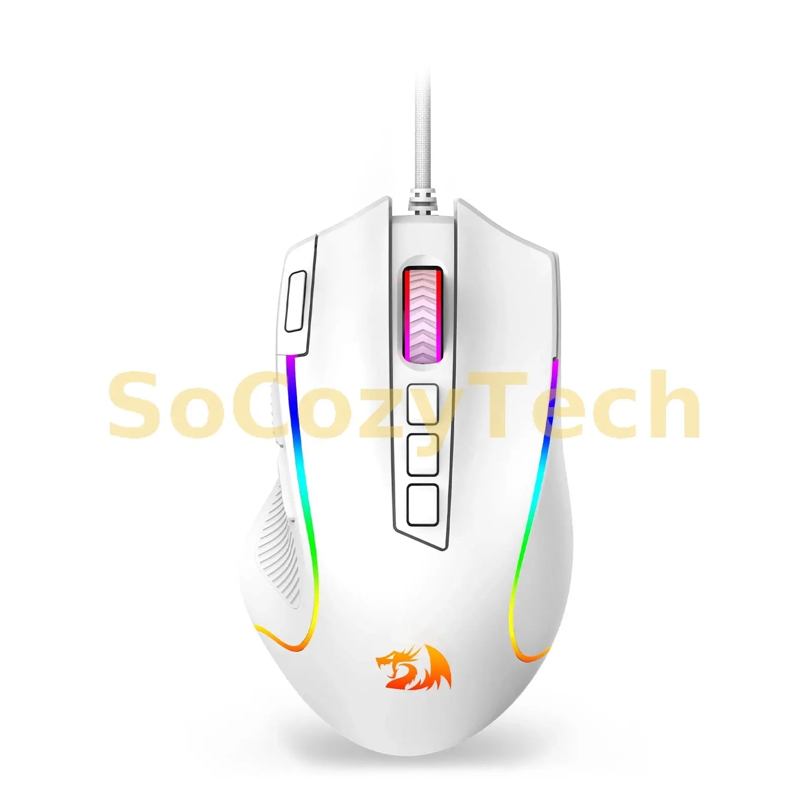 Redragon M612 Predator RGB Gaming Mouse 8000 DPI Wired Optical with 11 Programmable Buttons, White Socosytech