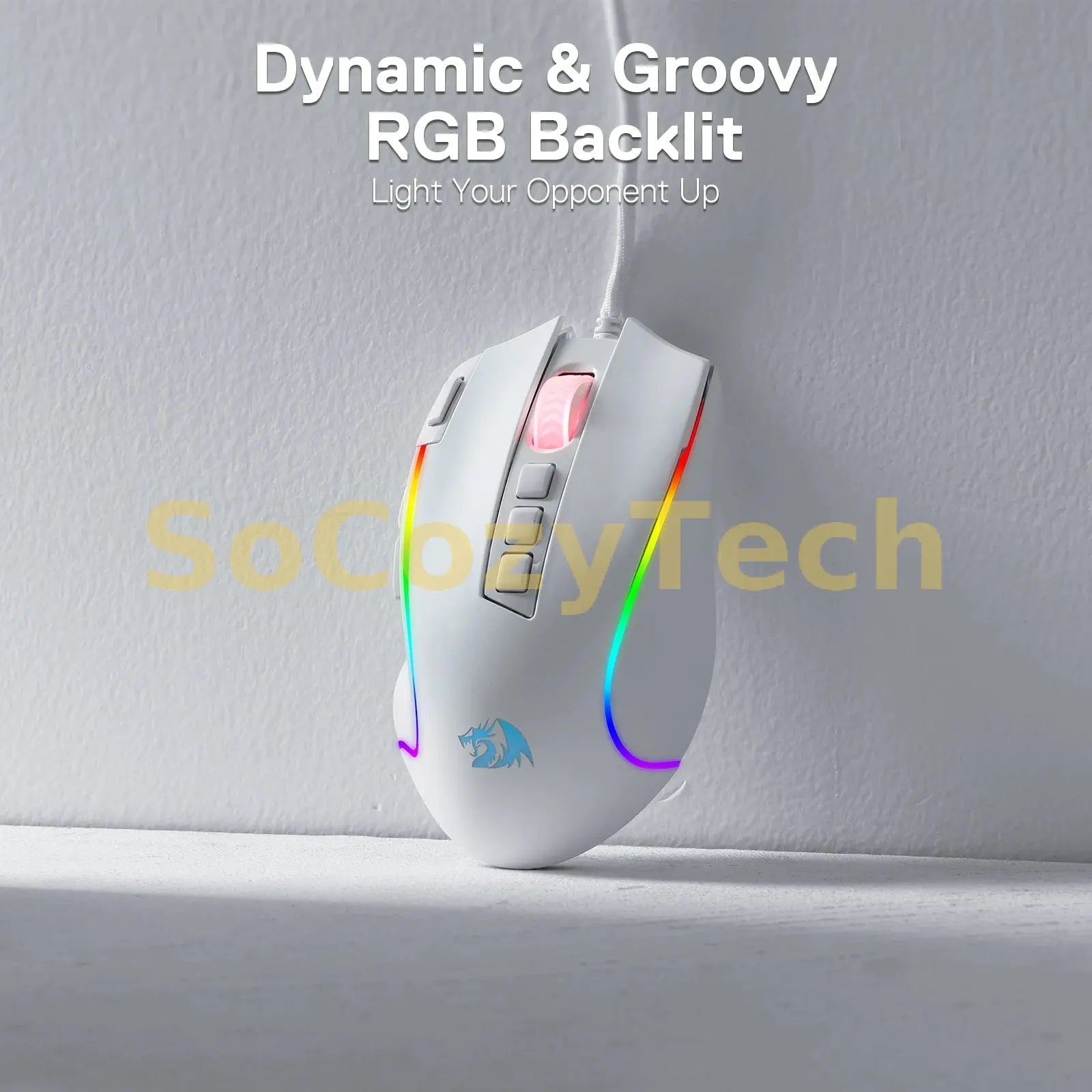 Redragon M612 Predator RGB Gaming Mouse 8000 DPI Wired Optical with 11 Programmable Buttons, White Socosytech