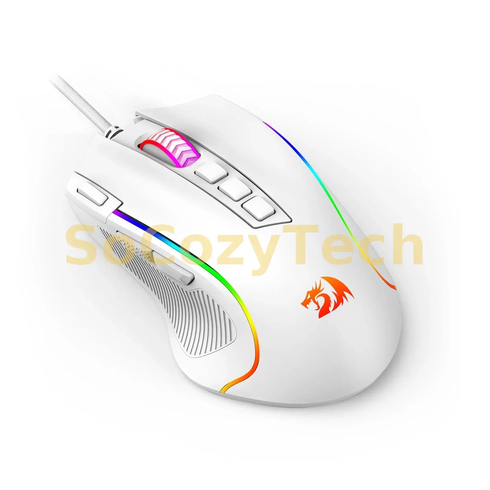 Redragon M612 Predator RGB Gaming Mouse 8000 DPI Wired Optical with 11 Programmable Buttons, White Socosytech