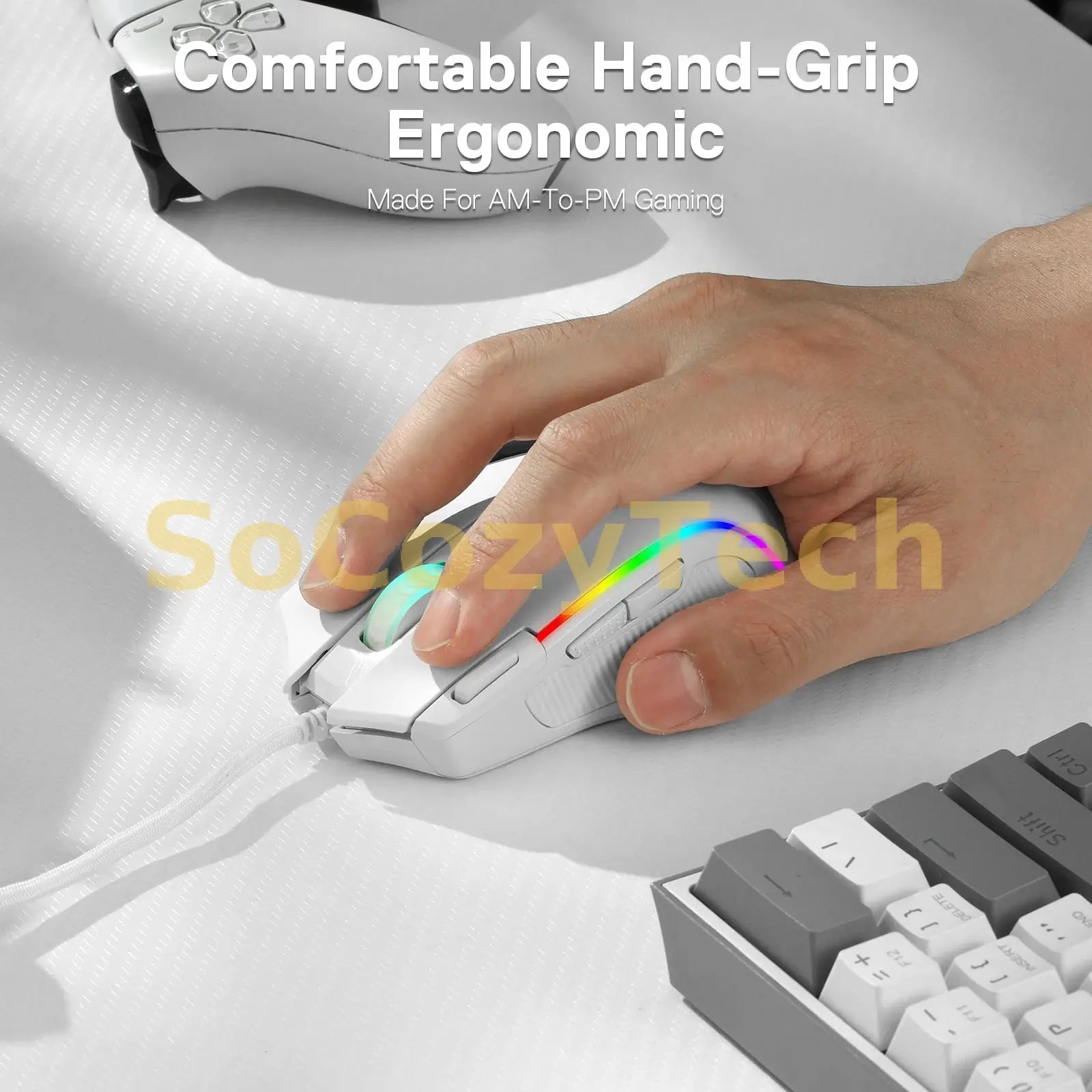 Redragon M612 Predator RGB Gaming Mouse 8000 DPI Wired Optical with 11 Programmable Buttons, White Socosytech