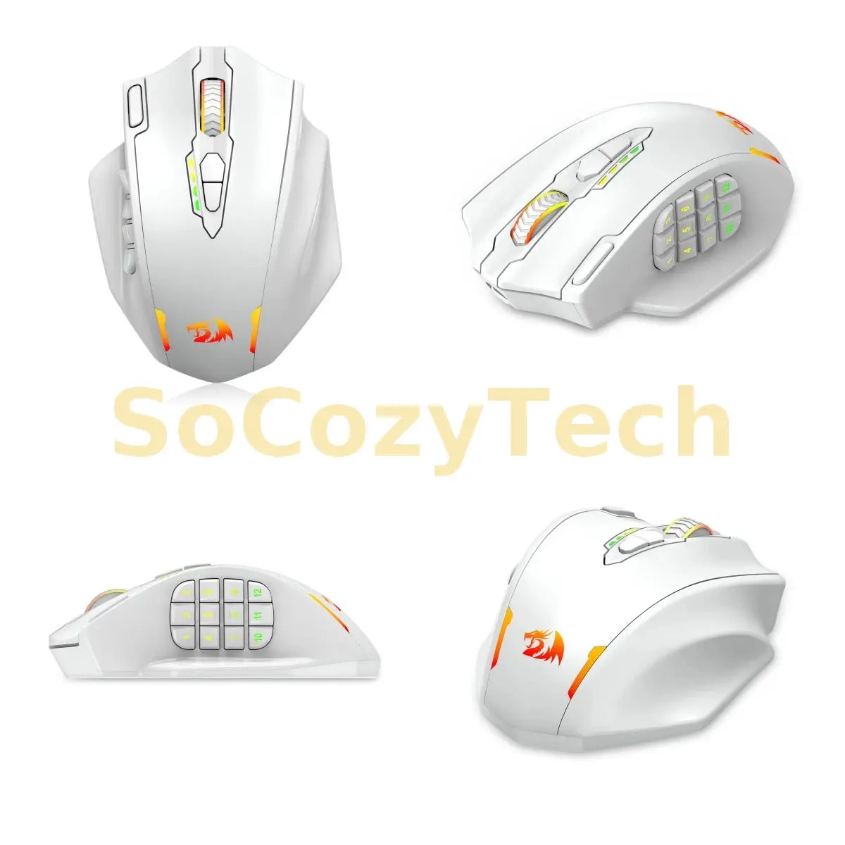 Redragon M913 Gaming 16000 DPI Wired 2.4Ghz Wireless RGB Optical Gamer Mice 16 Programmable Buttons, Black/White Mouse Socosytech