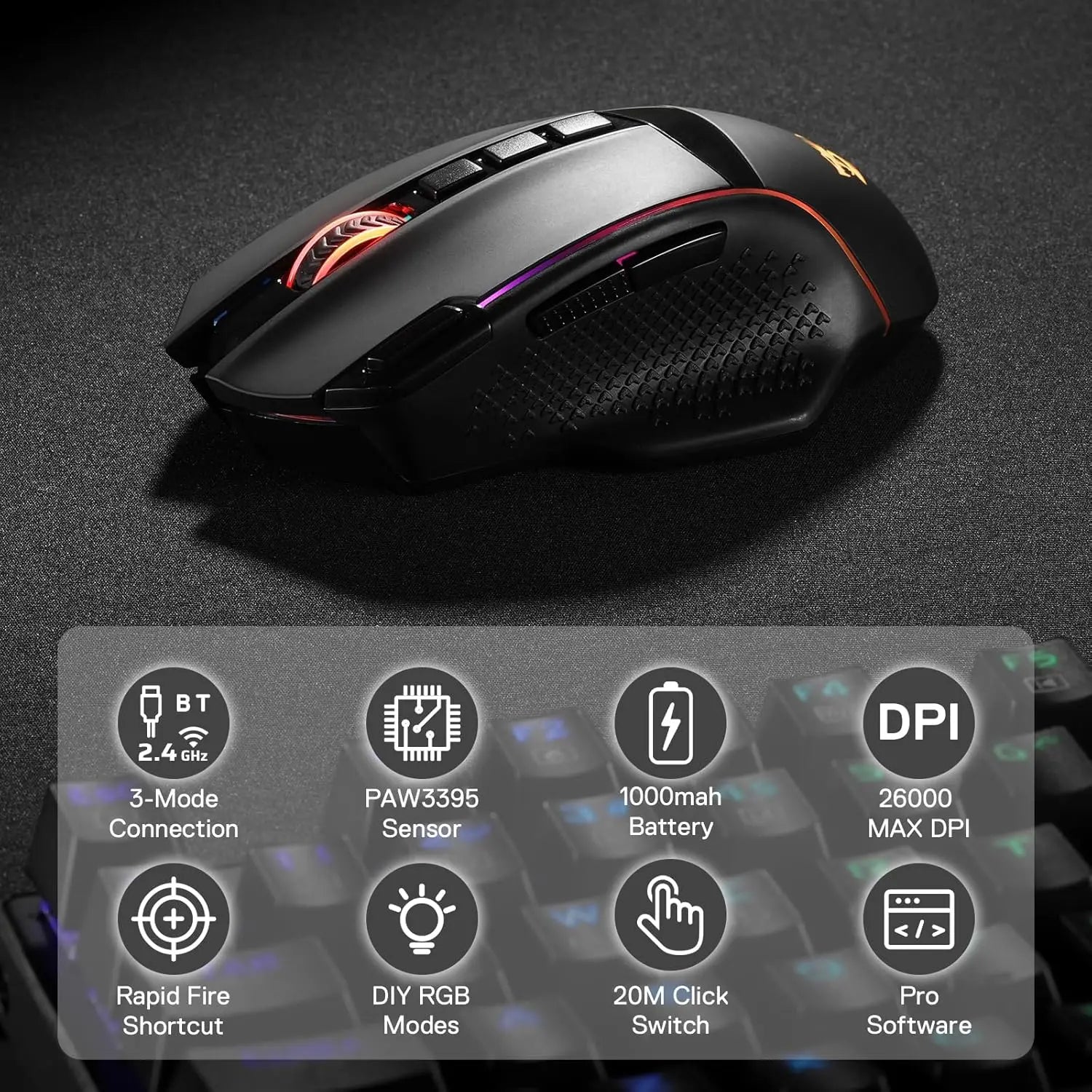 Redragon M991 Souris Gaming Sans Fil 26000 DPI RGB – Socosytech