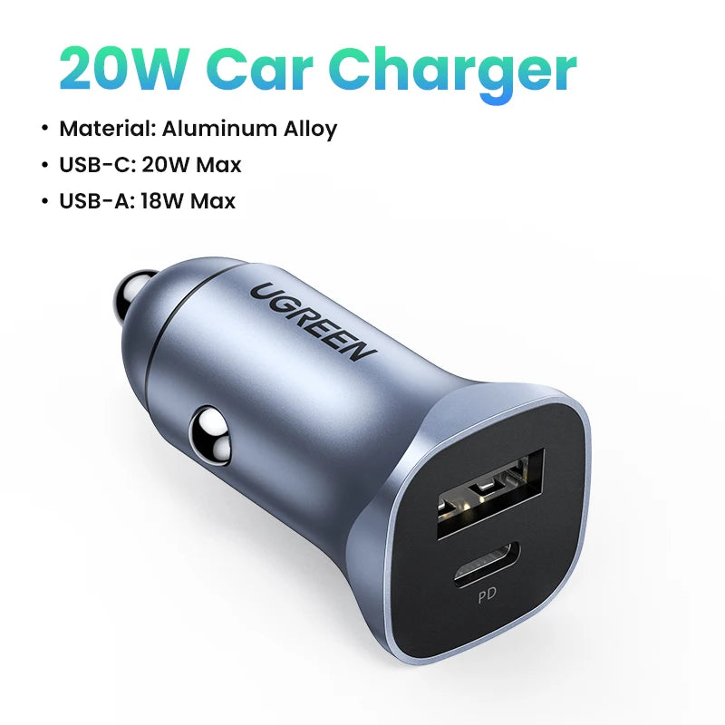 Chargeur voiture USB-C 30W – Charge rapide PD/QC – UGREEN