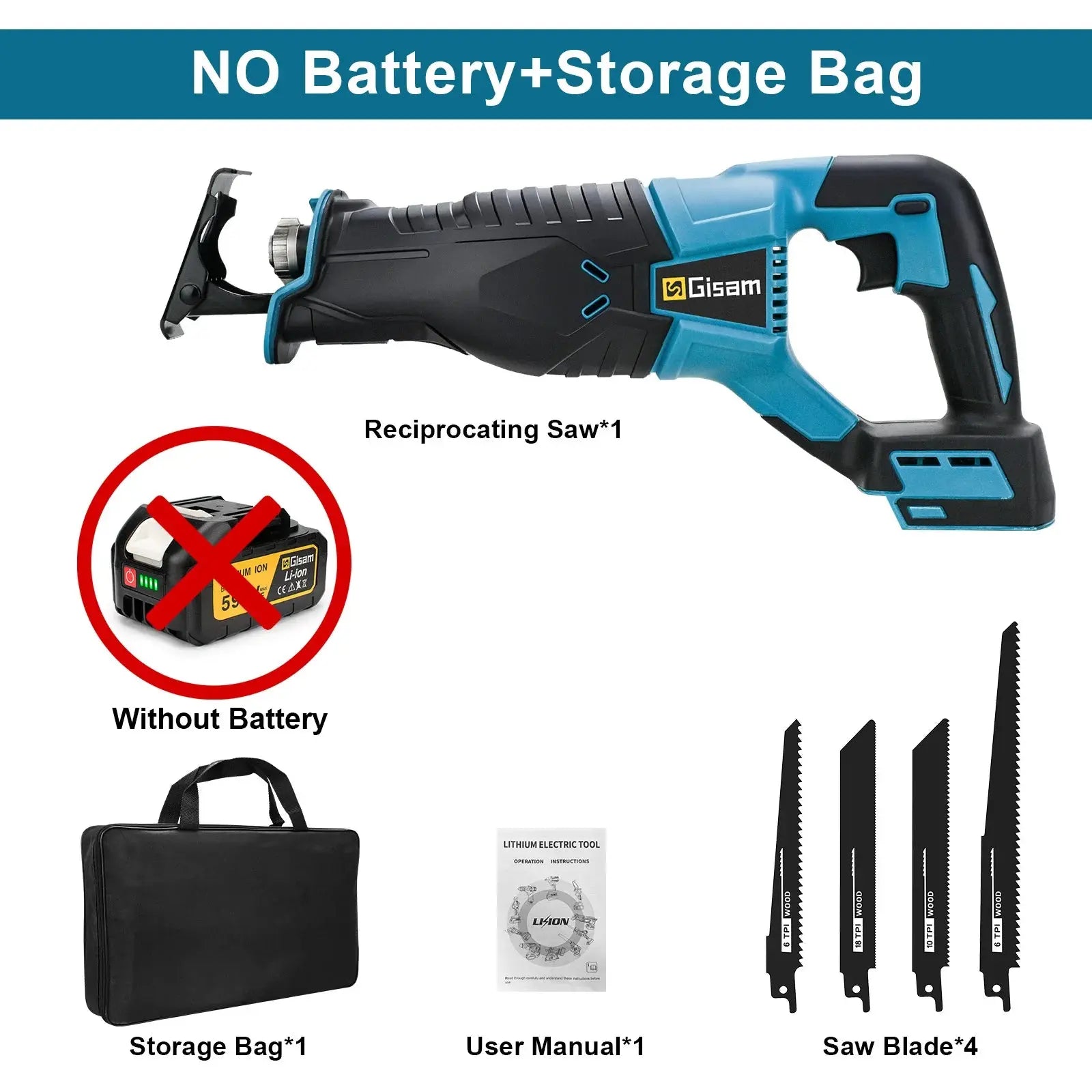 Scie Sabre 3000W 10 000SPM – Compatible Makita 18V – 1 ou 2 Batteries – Gisam - Socosytech