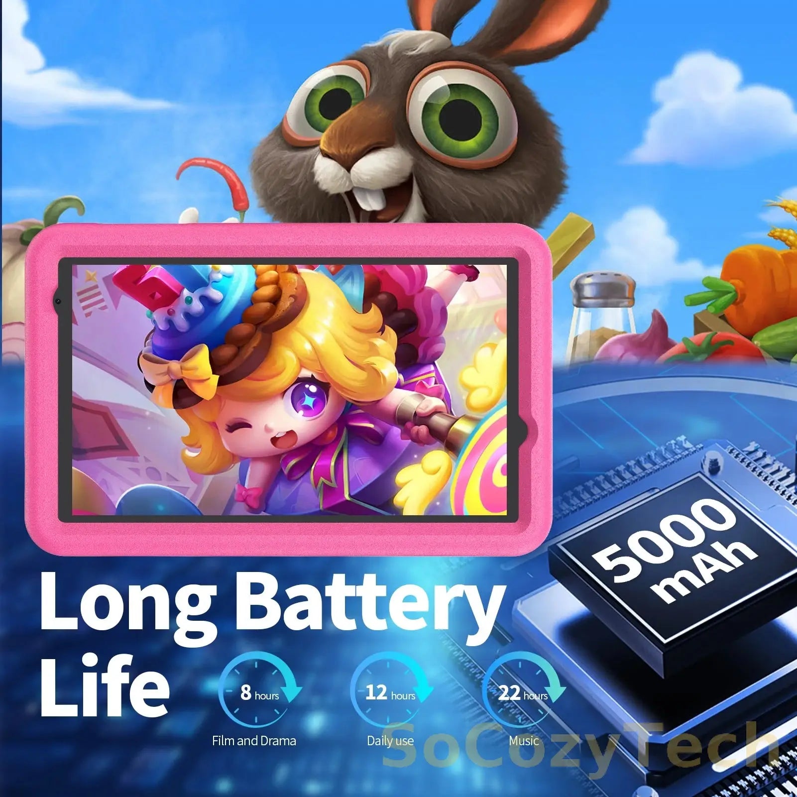 Tablette Enfant 8" Android 13 – RAM 8GB (4+4) + 64GB, WiFi, Contrôle Parental Socosytech