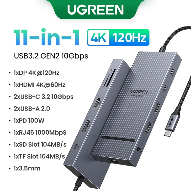 UGREEN Hub USB-C 5–13-en-1 – HDMI 8K / RJ45 10Gbps / USB 3.0 / PD 100W