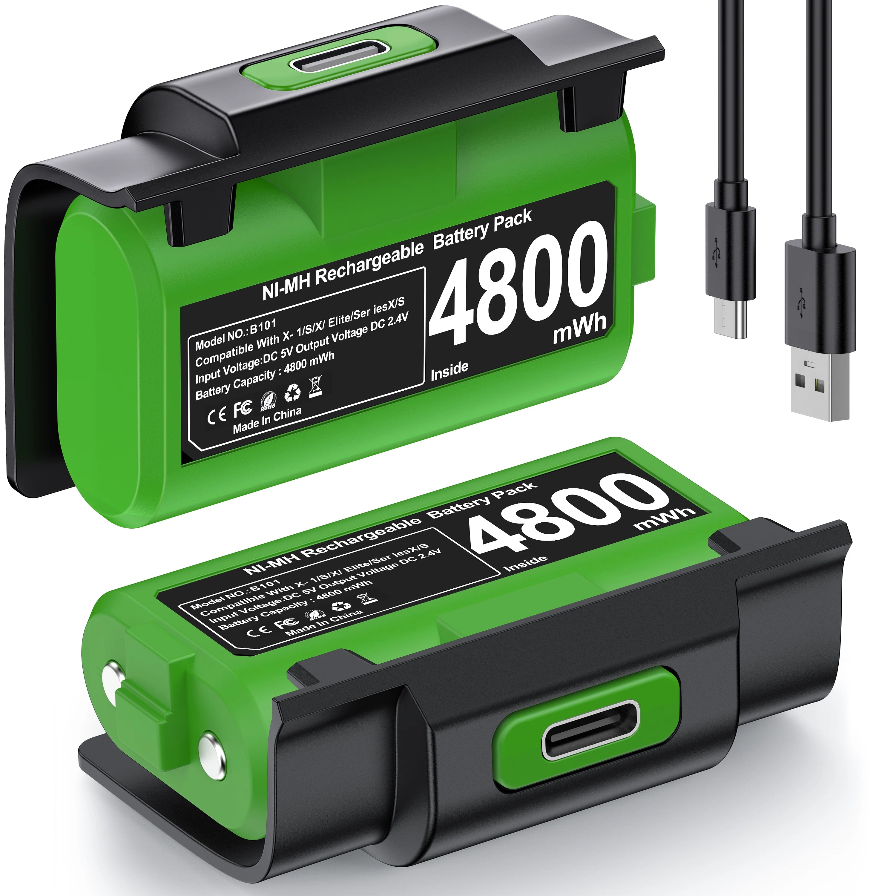 Batteries Rechargeables Xbox 4800 mWh – Pack 2 + Câble USB-C – beboncool