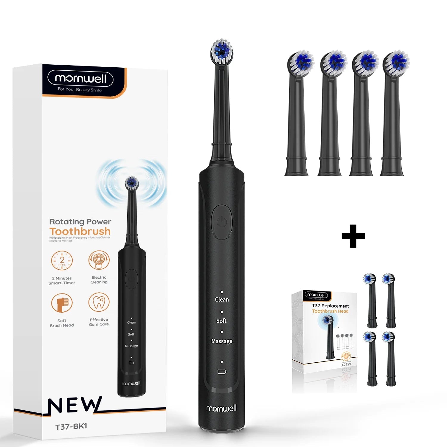 Electric Toothbrush for Adults Rechargeable T37 Sonic Toothbrush with 3 Modes IPX7 Waterproof 40,000 VPM Motor With 4 Brush Head Socosytech