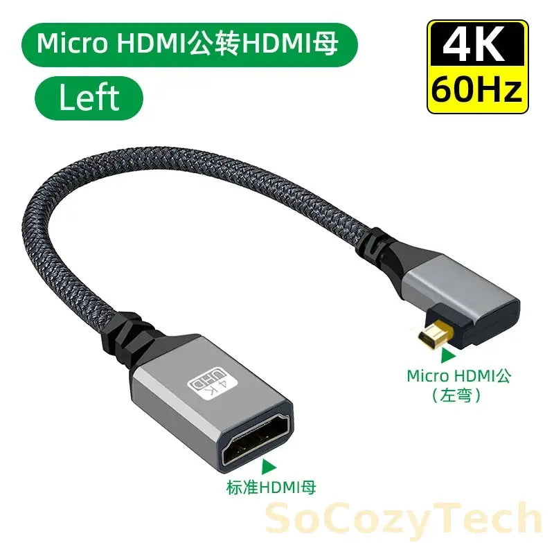 4K60Hz HDMI-Compatible Male To Female Extension Cable Micro/Mini HDMI-Compatible adapter Extender Wire Cord left/right/up/down Socosytech