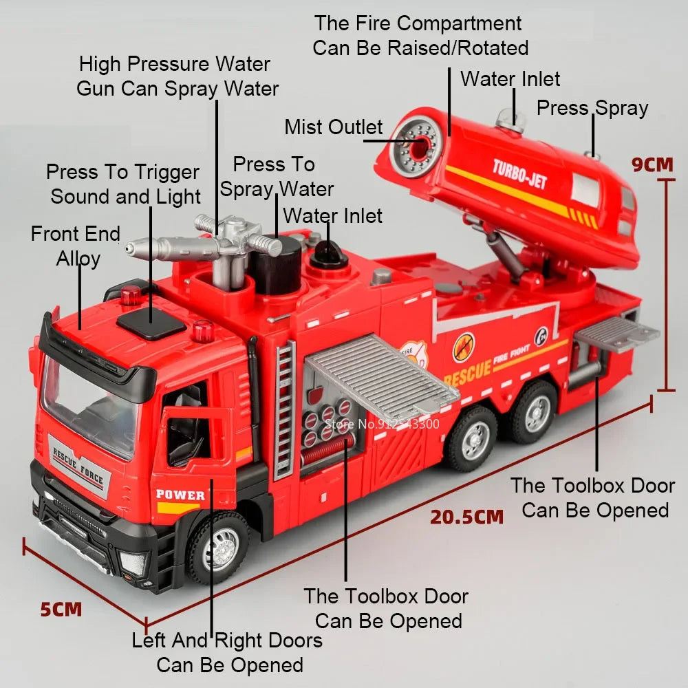 Camion de Pompiers Jouet 1:32 Métal – Sons, Lumières & Jet d’Eau | DUFFDUN