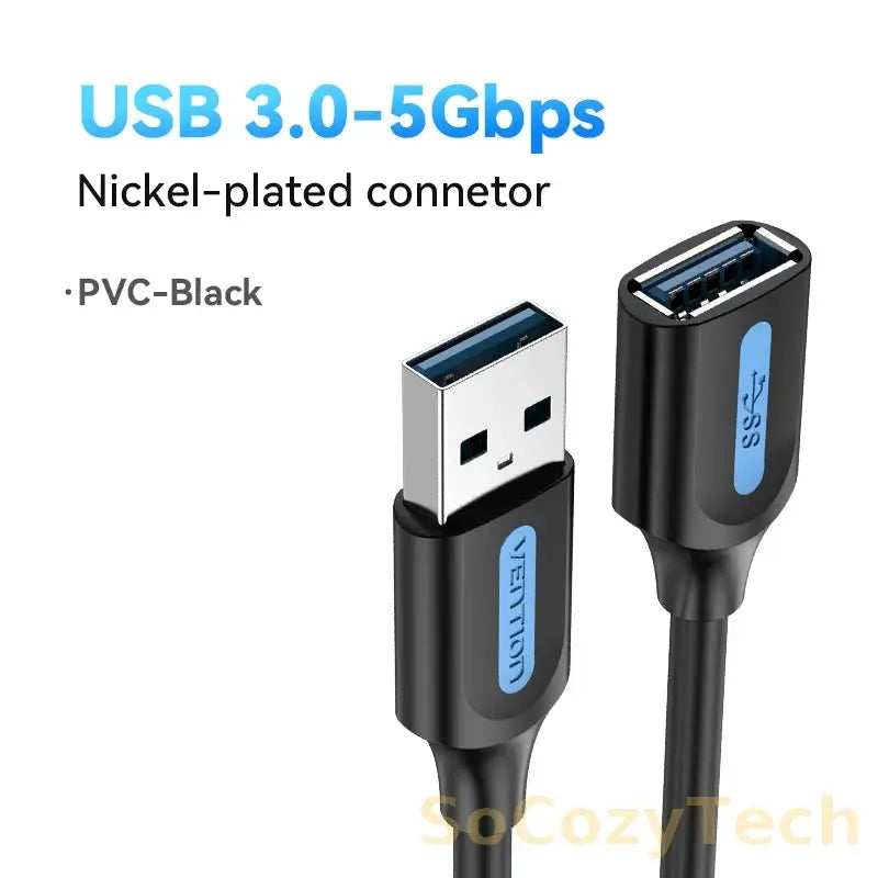Vention USB 3.0 Extension Cable USB 3.0 2.0 Cable Extender Data Cord for PC Smart TV Xbox One SSD Fast Speed USB Cable Extension Socosytech
