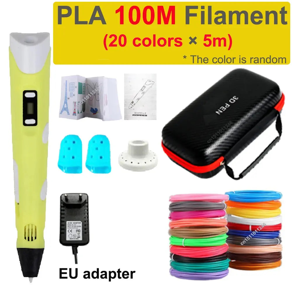 Stylo 3D + Kit Filaments PLA – Enfants & Créatifs – 100M/120M – USB/EU – YunlinLi (voir option ci dessous) - Socosytech
