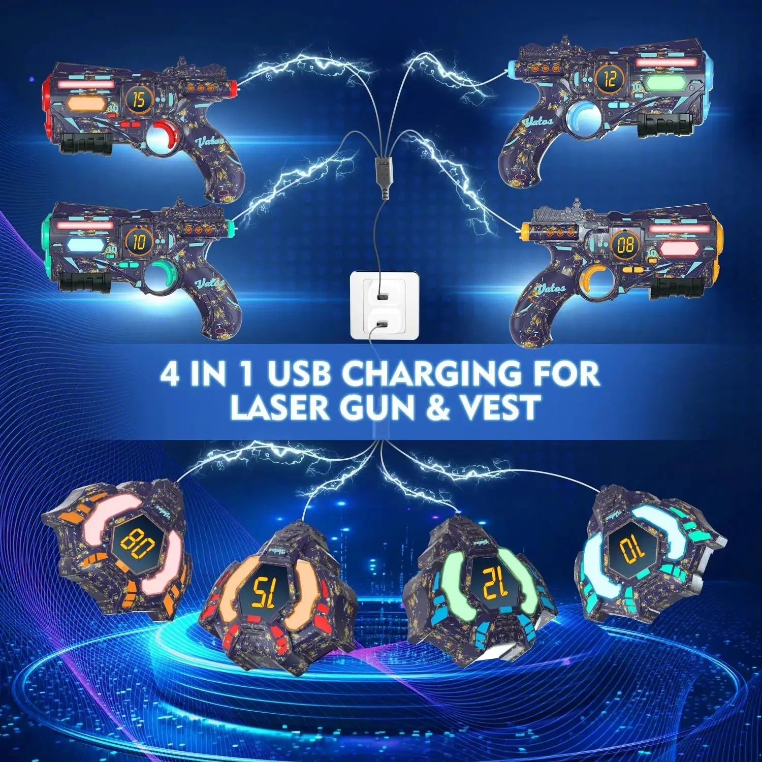 Laser Tag Infrarouge Rechargeable x4–Pack 4 Pistolets & Gilets Connectés | VATOS Socosytech