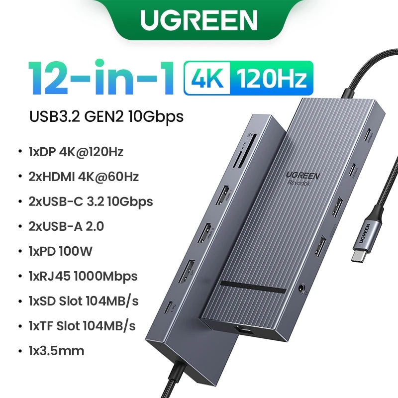 UGREEN Hub USB-C 5–13-en-1 – HDMI 8K / RJ45 10Gbps / USB 3.0 / PD 100W
