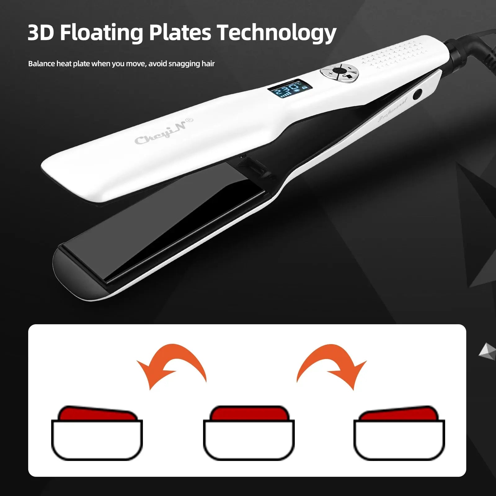 Lisseur CkeyiN 44mm Tourmaline Céramique – LCD, Chauffe Rapide, Température Ajustable (CkeyiN) - Socosytech
