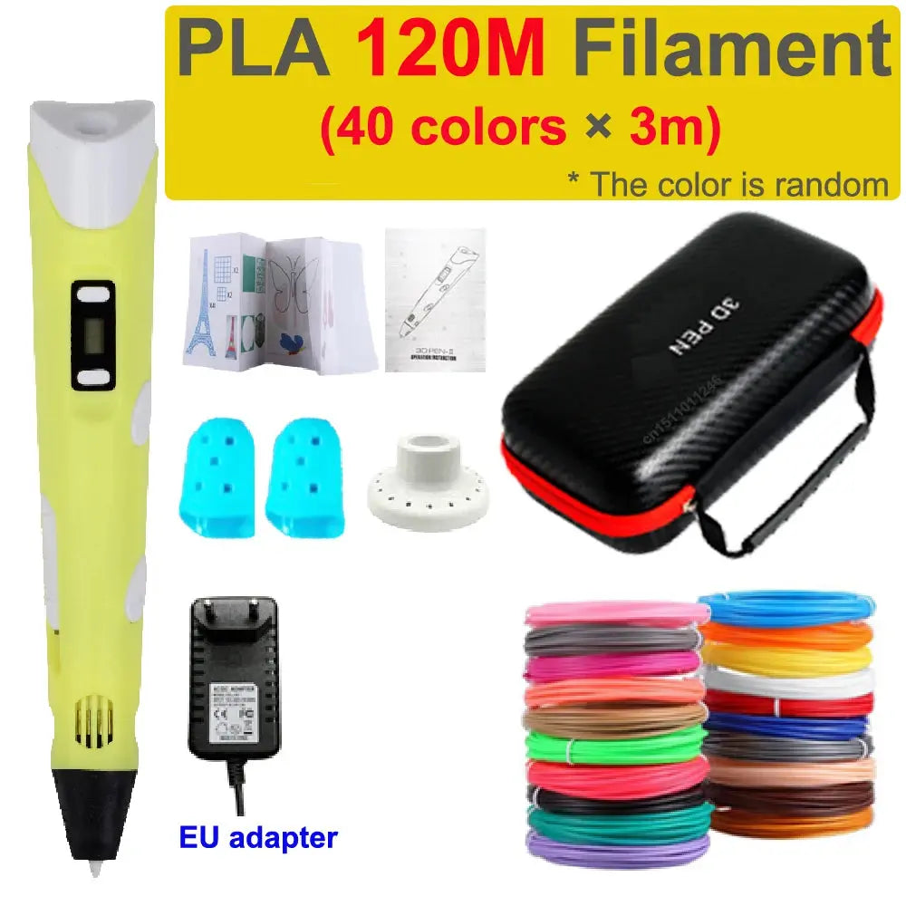 Stylo 3D + Kit Filaments PLA – Enfants & Créatifs – 100M/120M – USB/EU – YunlinLi (voir option ci dessous) - Socosytech