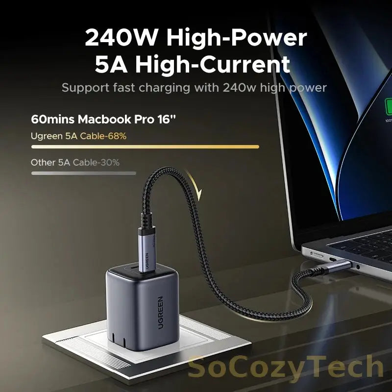 【80Gbps USB4 GEN4】UGREEN USB C to USB C Cable 240W PD 3.1 Fast Charging, Thunderbolt 4 Aluminum Shell Braided for MacBook Socosytech
