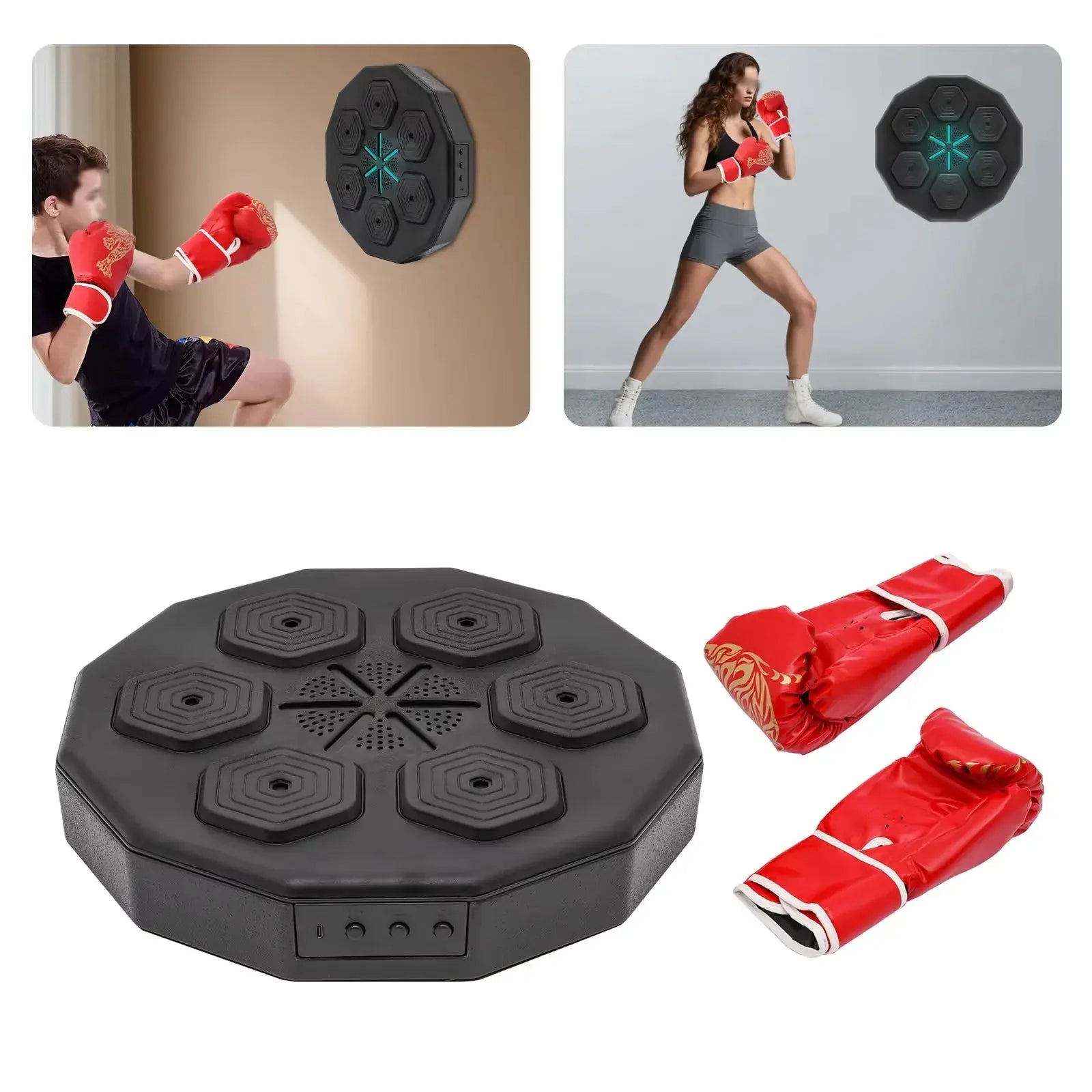 Machine de Boxe Murale Octogonale – LED Centrale & Bluetooth – Kit Complet – Bymaocar - Socosytech