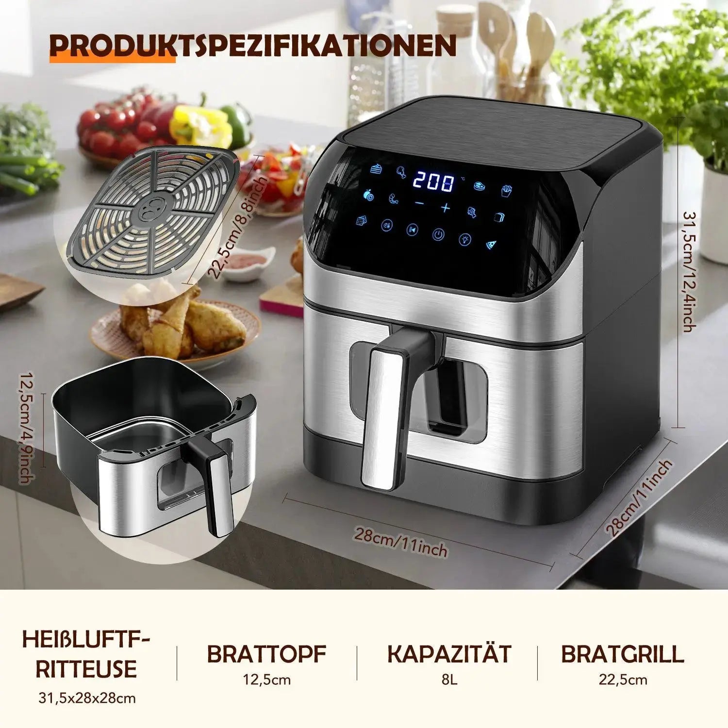 Friteuse à Air Chaud 8 L 1800W–10 Programmes, Cuisson Sans Huile–Oyajia Socosytech