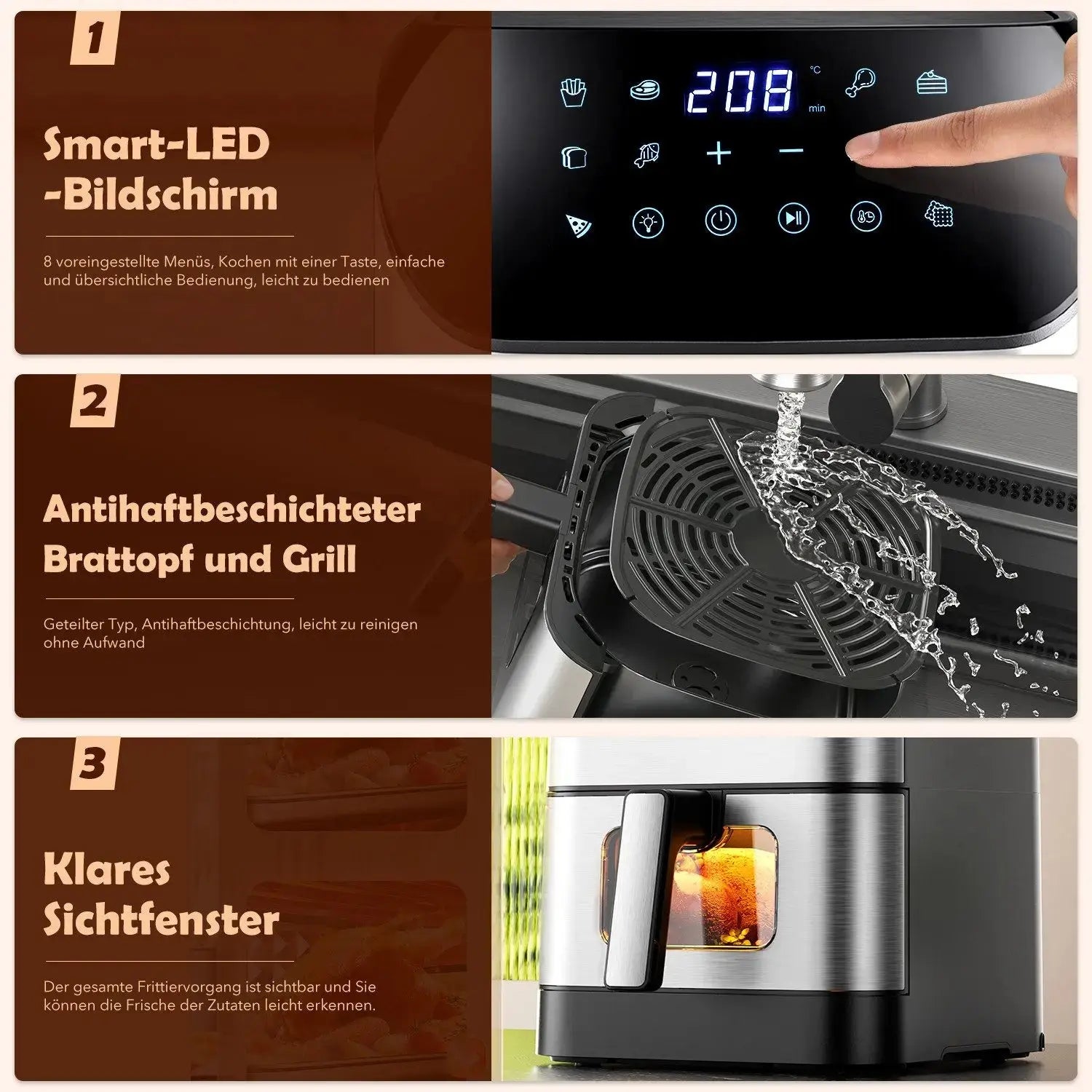 Friteuse à Air Chaud 8 L 1800W–10 Programmes, Cuisson Sans Huile–Oyajia Socosytech