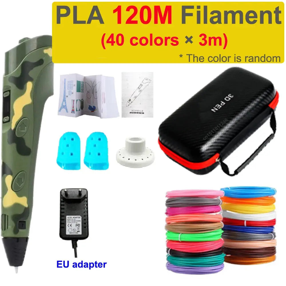 Stylo 3D + Kit Filaments PLA – Enfants & Créatifs – 100M/120M – USB/EU – YunlinLi (voir option ci dessous) - Socosytech