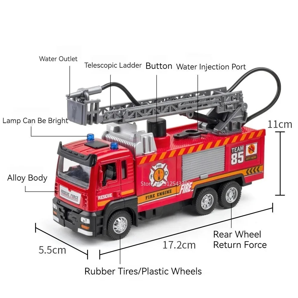 Camion de Pompiers Jouet 1:32 Métal – Sons, Lumières & Jet d’Eau | DUFFDUN