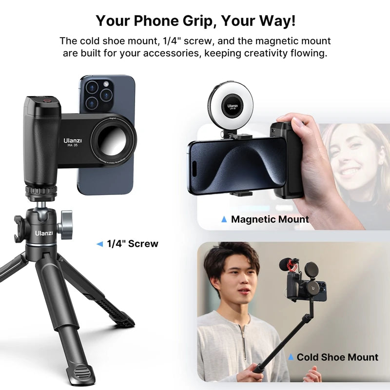 Ulanzi MA35 MagSafe Smartphone Camera Shutter Grip Bluetooth Selfie Handle As Camera Photo Stabilizer Vertical Horizontal Shoot Socosytech