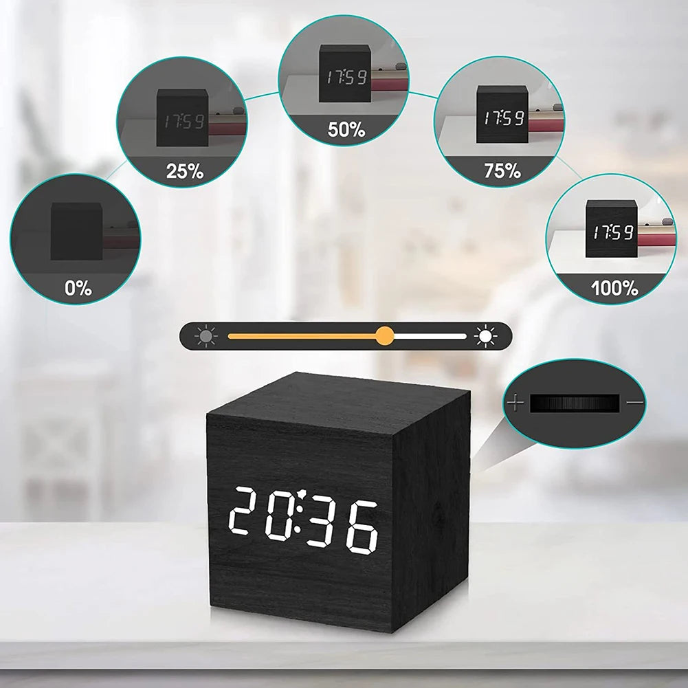 Réveil Digital Bois LED à Commande Vocale – Socosytech