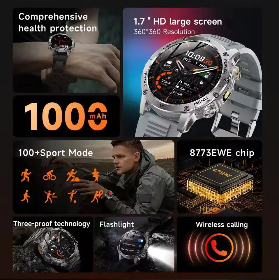 T-Rex 3 – Montre Connectée Military Grade AMOLED 1.75’’ GPS & Appels Bluetooth – 1000 mAh – IP68 - Socosytech