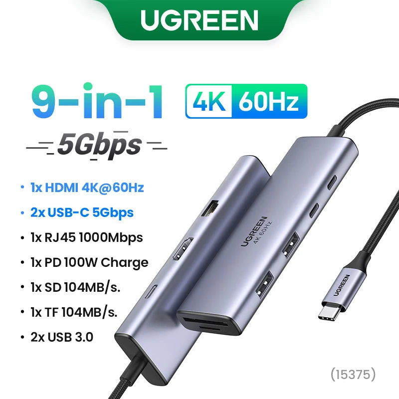 UGREEN Hub USB-C 5–13-en-1 – HDMI 8K / RJ45 10Gbps / USB 3.0 / PD 100W