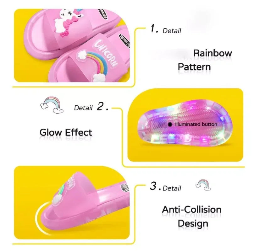 Children‘s Boys Girls Slippers Cartoon Unicorn Animals Prints Shoes Lighted Fashion Cute Shoes Bathroom Kids Toddler Slippers Socosytech
