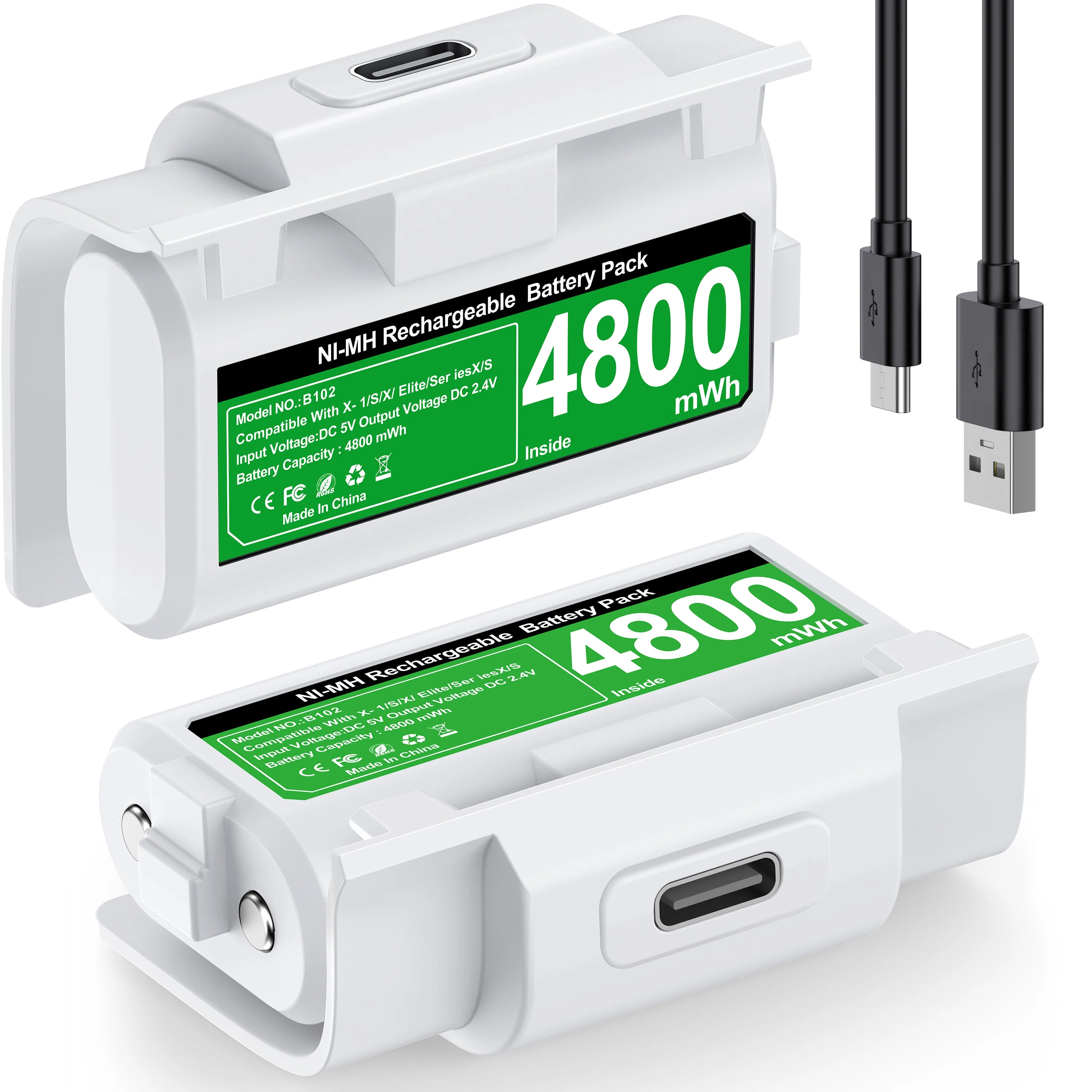 Batteries Rechargeables Xbox 4800 mWh – Pack 2 + Câble USB-C – beboncool