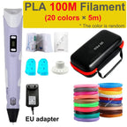 Stylo 3D + Kit Filaments PLA – Enfants & Créatifs – 100M/120M – USB/EU – YunlinLi (voir option ci dessous) - Socosytech