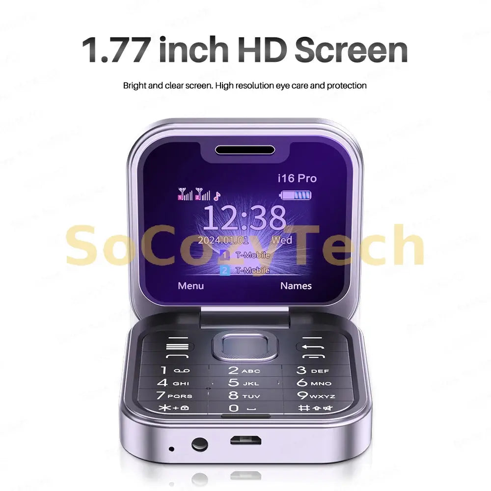 SERVO i16PRO 2G GSM Dual SIM Flip Mini Mobile Phone Auto Call Record Speed Dial Magic Voice FM Radio Small Fold Telephone Type-C Socosytech