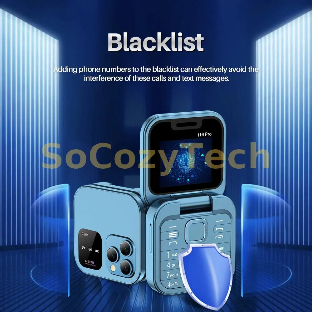 SERVO i16PRO 2G GSM Dual SIM Flip Mini Mobile Phone Auto Call Record Speed Dial Magic Voice FM Radio Small Fold Telephone Type-C Socosytech