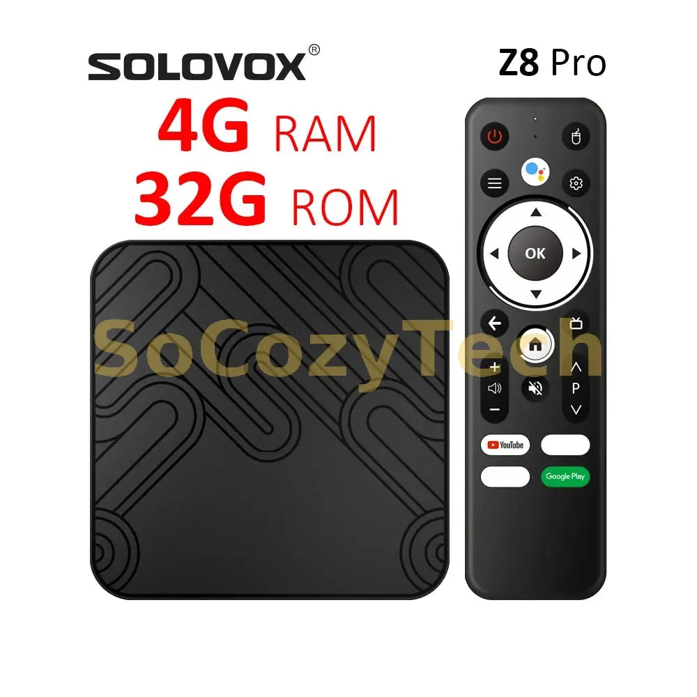 SOLOVOX Z8 Pro Android 12 Smart TV Box H618 Quad 2G 16G 4G 32G WiFi Bluetooth 5 Voice Assistant YouTube 8K Z8Pro Media Player Socosytech
