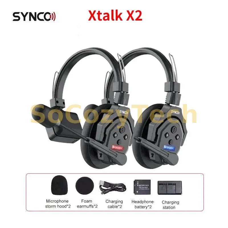 SYNCO Xtalk X1 X3 X5 2.4G Wireless Intercom System Communication Headset With Battery Noise Reduction Intercom Headset Socosytech