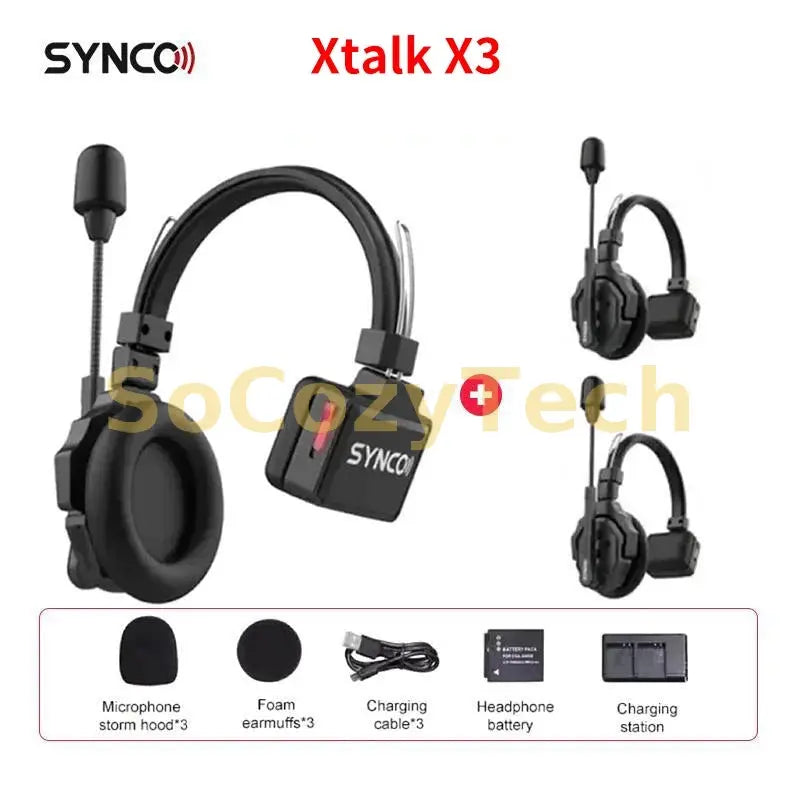 SYNCO Xtalk X1 X3 X5 2.4G Wireless Intercom System Communication Headset With Battery Noise Reduction Intercom Headset Socosytech